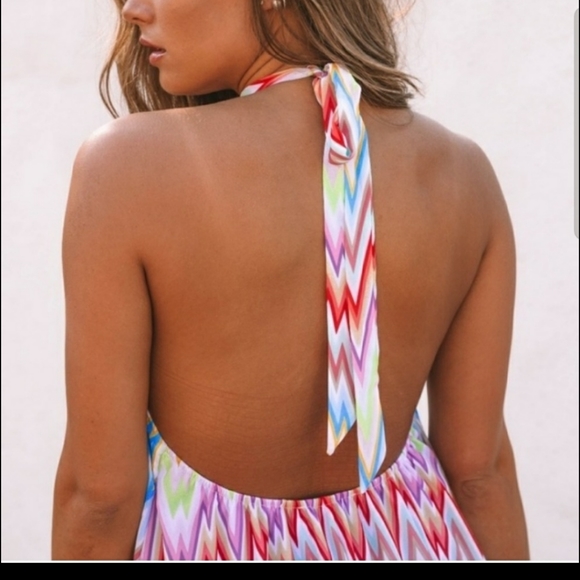 NWOT Halter Dress Rainbow Zip Zag - Picture 2 of 5
